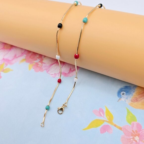 "Elegant Rose Gold Necklace with Multicolor Beads, XPNL0116 - Picture 7 of 12